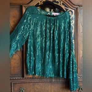 Eva Franco Teal Mesh sparkle Top